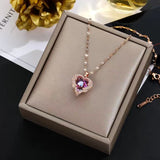 Luxury Zircon Crystal Ocean Heart Pendant Necklace