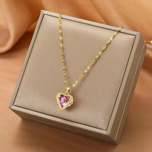 Luxury Zircon Crystal Ocean Heart Pendant Necklace