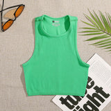 Women's Basic Solid O Neck Rib-Knit Crop Vest