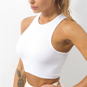 Women's Basic Solid O Neck Rib-Knit Crop Vest