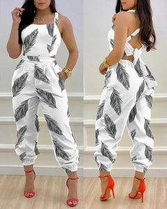 Criss Cross Tied Detail Backless Jumpsuit