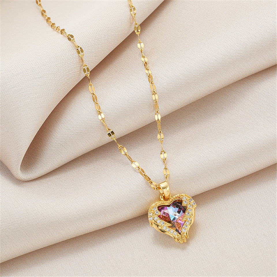 Luxury Zircon Crystal Ocean Heart Pendant Necklace