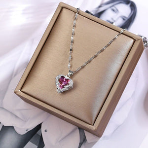 Luxury Zircon Crystal Ocean Heart Pendant Necklace